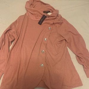 Adrienne Vittadini Women Pink Cowl Neck Rose Gold Sweater